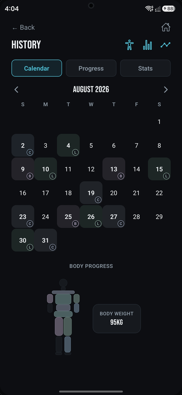 History calendar with trained days marked
