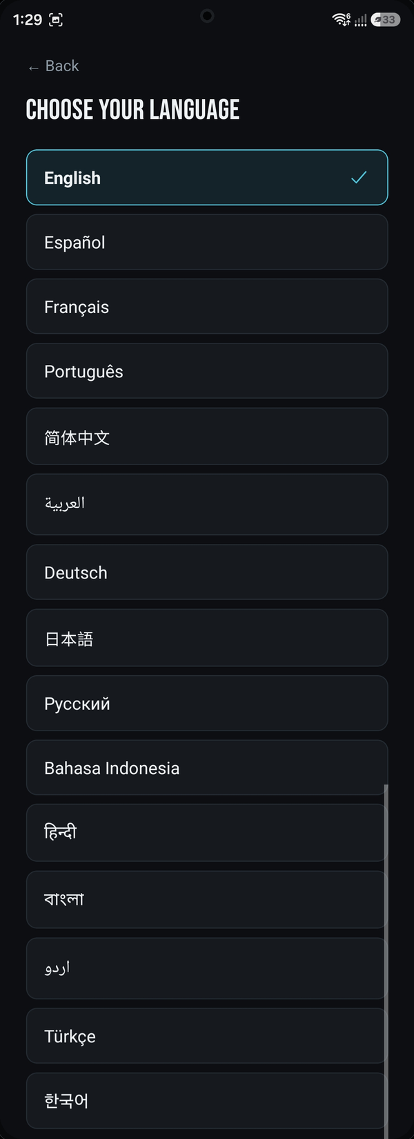 Full list of 15 supported languages
