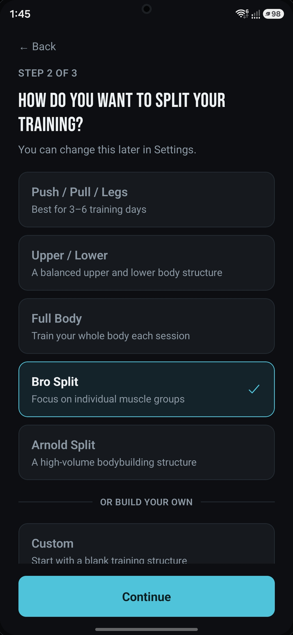 Choosing a training split
